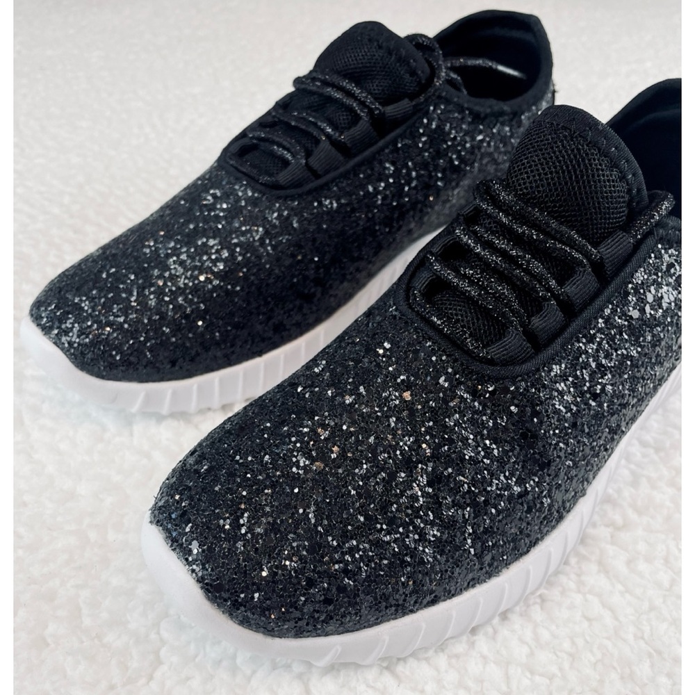 (NIB) FOREVER LINK • Black/White Remy Glitter Lace-Up Sneakers, 6 - Picture 6 of 16